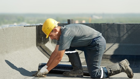 Commercial roof repair work in progress